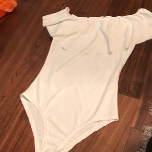 Off the shoulder white body suit bodysuit silky